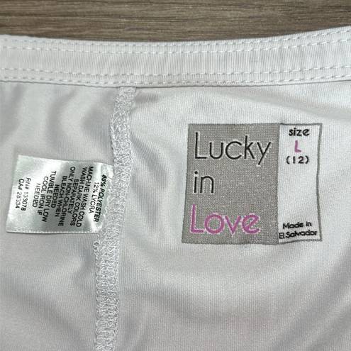 Lucky in Love  13” Layered Pleated Tennis Skirt White And Pink Print Size Large