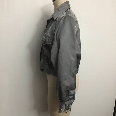 Cache Vintage  Denim Style Nylon Jacket Silver MED