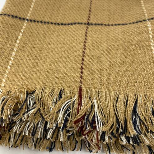 BP  Women's One Size Tan Scarf Plaid Multicolor Woven Fringes Edges NEW