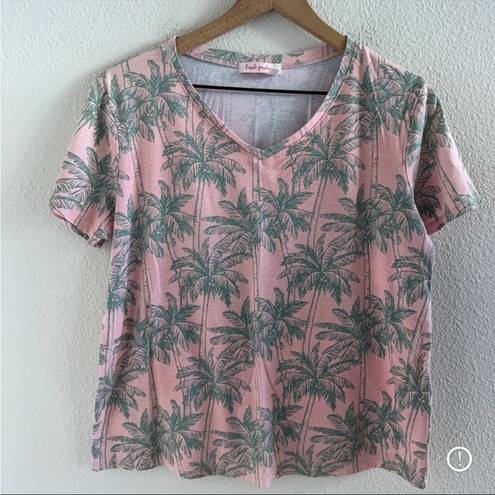Fresh Produce  Pink Green Palm V Neck Tee T-Shirt Large