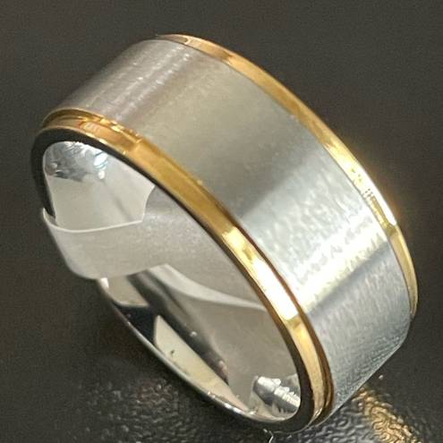 Edge 8mm gold  silver titanium ring size 7