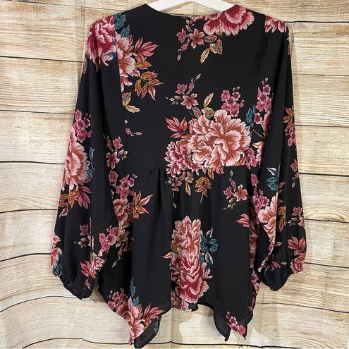 Style & Co floral boho handkerchief hem peasant blouse women’s Size Medium