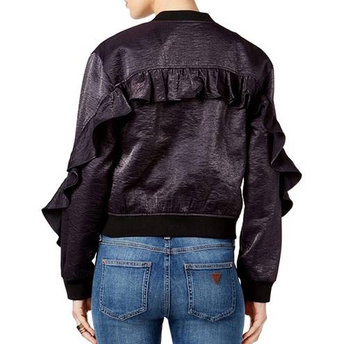 Guess  Black “Biella” Ruffled Bomber Jacket L