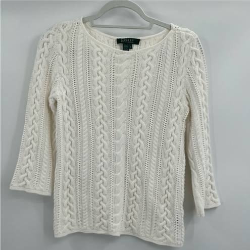 Polo Lauren  Ralph Lauren fisher cableknit white sweater 3/4 sleeve size medium