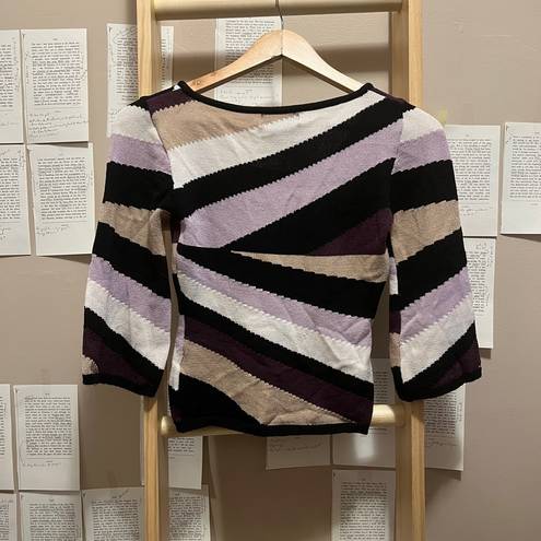 Mixit Purple, Black, Tan, and White Striped Half Sleeve Blouse Made in Korea