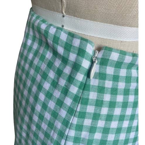 The Loft NWT Gingham Linen Blend Side Slit Midi Skirt in Green & White Size 8