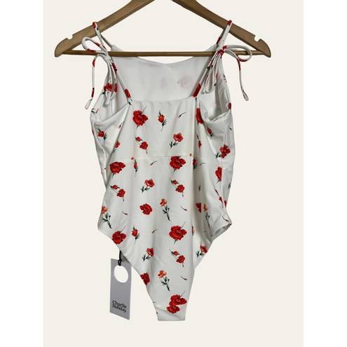 Charlie Holiday  White Red Floral One Piece Swimsuit Size 8