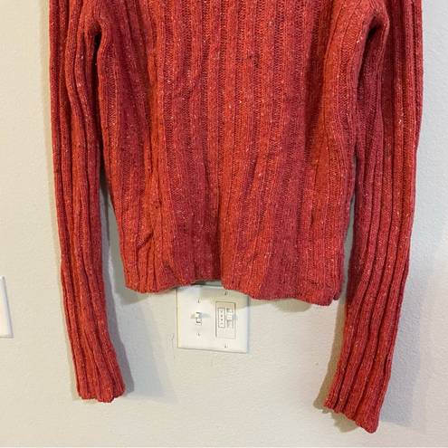 Garnet Hill  Turtleneck Sweater Size Large Red Wool Ribbed Knit