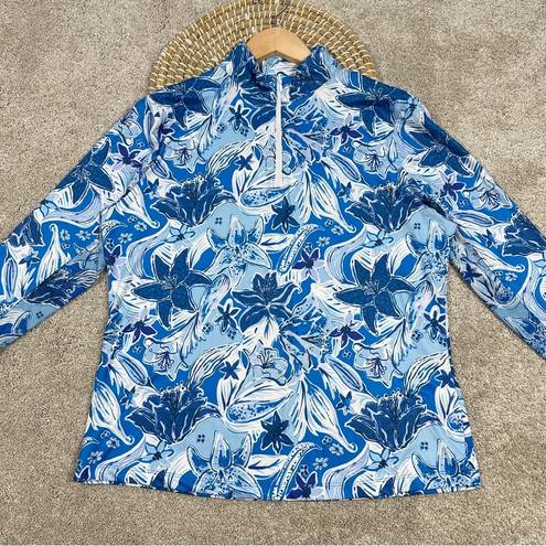 Gottex  Tops 1/4 Zip Longsleeve Floral Printed Blue High-Neck Golf Size L