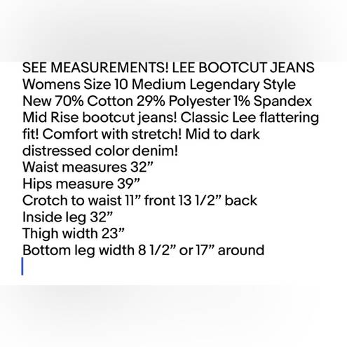 Lee  BOOTCUT JEANS Womens Size 10 Medium Legendary Style New