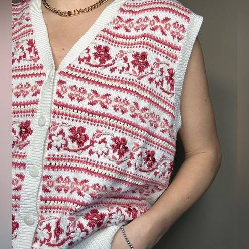 Talbots  Embroidered Floral Valentines Pink Red Vintage Vest