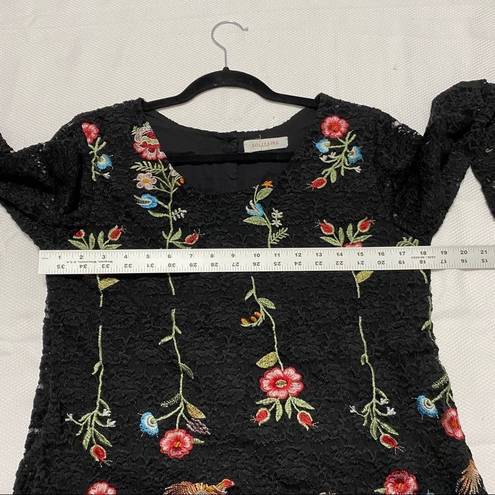 Solitaire  Black Floral Embroidery Lace Bell Sleeve