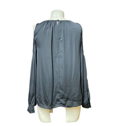 L'Academie  Black Cold Shoulder Satin Long Sleeve Top Size XS