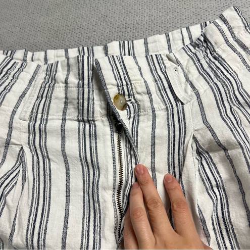 Madewell  Linen-Cotton Paperbag Pants in Dark Baltic Stripe Size 8 EUC