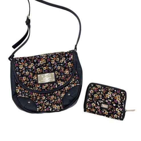 Mango MNG By  Black Ditsy Floral Corduroy Shoulder Bag & Wallet Retro 90s Grunge