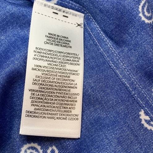 Polo NWT  Ralph Lauren button front bandana paisley print top shirt navy M