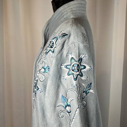 Bob Mackie  Women’s Wearable Art Light Blue Fleece X-Large Embroidered Jacket EUC