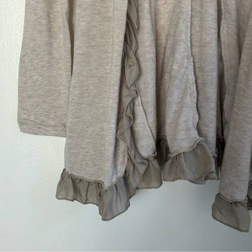 FATE. Brown Ruffle Front Waterfall Cardigan M