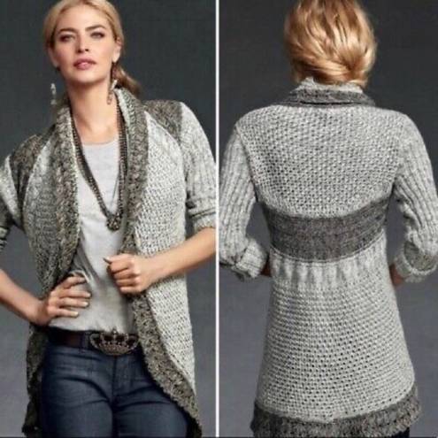 CAbi  Sweater Shadow Circle Gray Shawl Collar Chunky Knit Open Cardigan Sz Medium