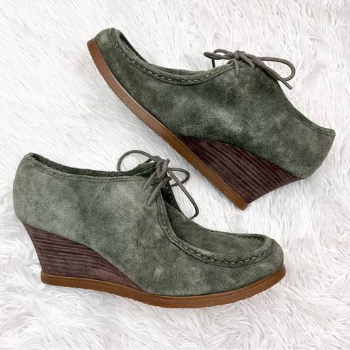 Ralph Lauren LAUREN  Denver Green Suede Leather Oxford Lace Up Wedges 8.5 B NEW