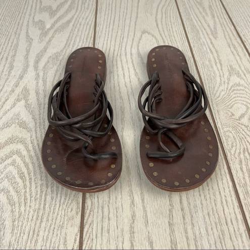Krass&co Vintage Foundry . Zaria Strappy Leather Thong Sandals 9 Brown $150