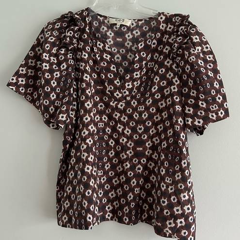 Poof SEA New York Geometric Print  Sleeve V-neck Blouse