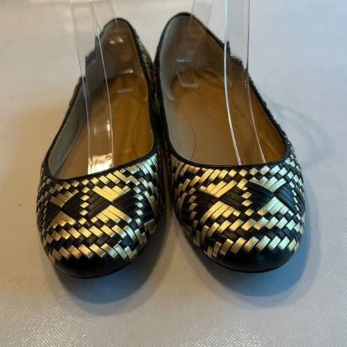 Rebecca Minkoff  Black/Gold Woven‎ Uma Flat 8.5 M