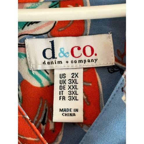 D&. Denim Company Ladies Floral 3/4 Sleeve Blouse Size 2X Plus Size