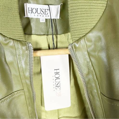 House Of CB  London Olive Green Faux Vegan Leather Bomber
Jacket Size XS