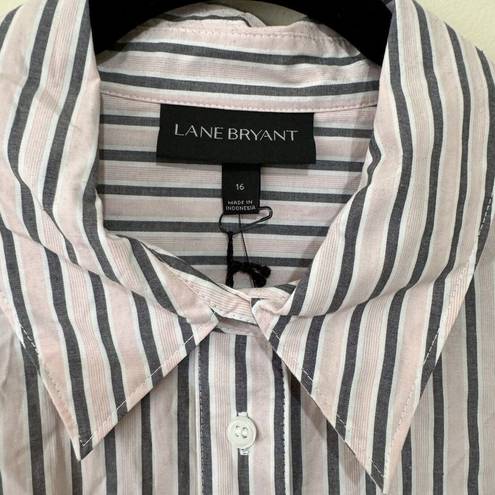 Lane Bryant  Womens Blouse Size 16 Button Up Collared Stripe Pink Gray Basic NWT