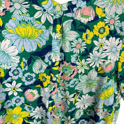 Style & Co  100% Cotton Floral 1/4 Button Up Long Sleeve Crew Neck Top Size XL