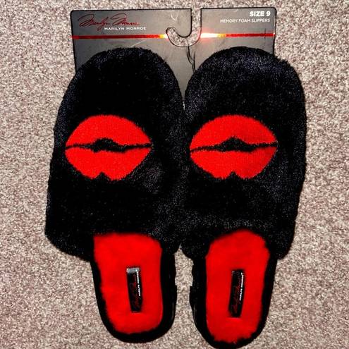 Marilyn Monroe New  Women’s Black Red Faux Fur Slide Slippers Size 9