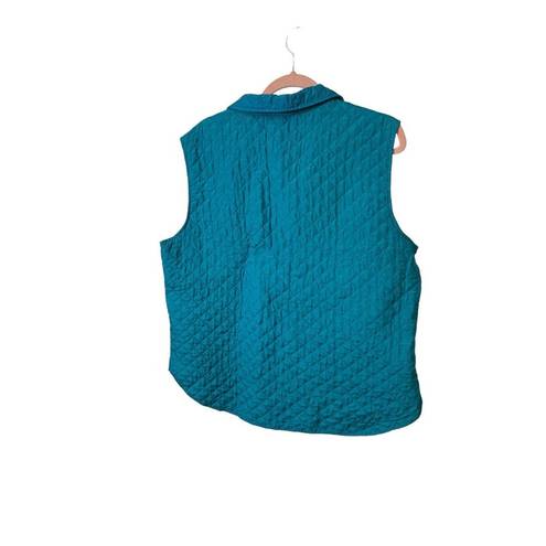 Coldwater Creek  Women’s Quilted Vest Large Teal Full Button Up Pockets READ