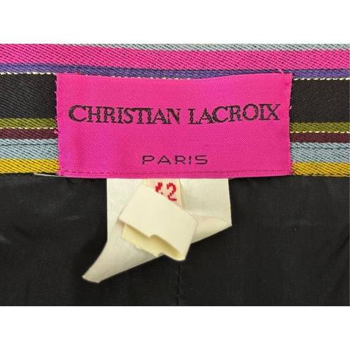 Christian LaCroix  100% Wool Striped Pencil Skirt 42 FR US 10 Multicolored Slit