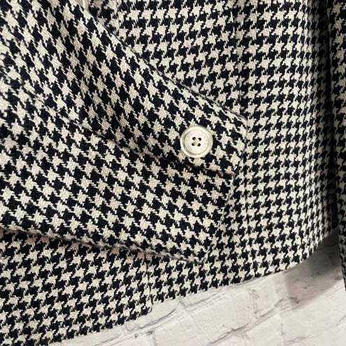 Houndstooth Ralph Lauren Blue And White  Long Sleeve Work Business Professional Linen Blend Jacket Blazer Size 12