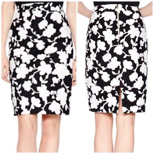 Kate Spade  Floral Graphic Marit Black White Pink Pencil Skirt Sz 4