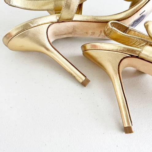 Kate Spade Gold Leather Bow Accent Open Toe Heels