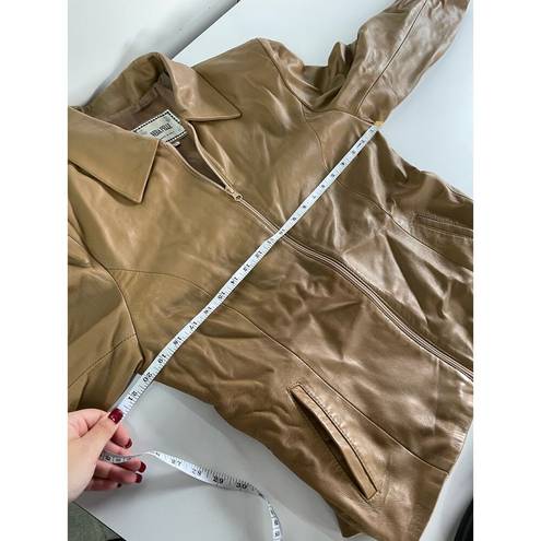 Vera Pelle  Jacket Womens X Large Tan Camel Real Leather Collared Full Zip Italy