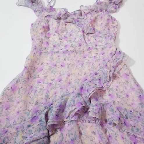 ASTR  the Label Lilac Multi Color Floral High Low Ruffle Dress Cold Dress