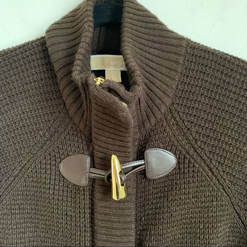 Michael Kors  Wool Blend Knit Cocoon Cardigan With Zipper and horn toggle