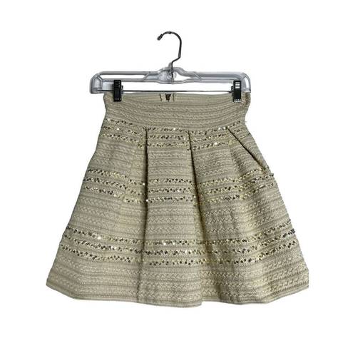 Ginger G  Womens Mini Skirt Sequin Pleated Cream Size 12