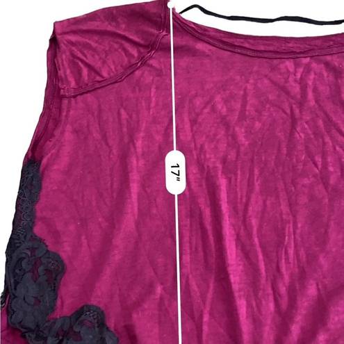 We The Free  Hot Raspberry Pink crop top gray lace trim Oversized NEW Size SMALL