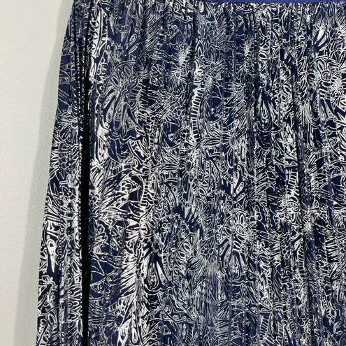 LuLaRoe Navy Blue Silver Metallic Pattern Pleated Accordion Midi Tea Skirt NWT