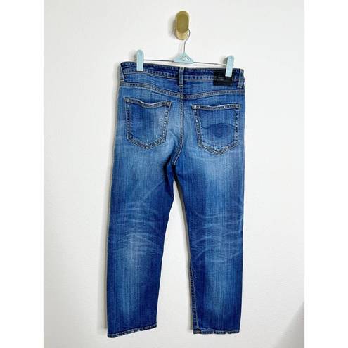 R13  Straight Boy Cropped Distressed Jeans in Durham Blue Wash Size 28