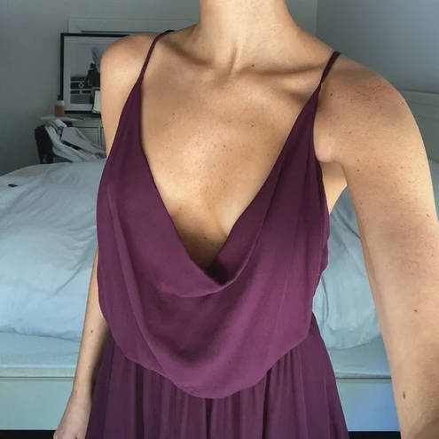 Indah / Revolve Tahani Silk Backless Cowl Neck Mini Dress in Plum