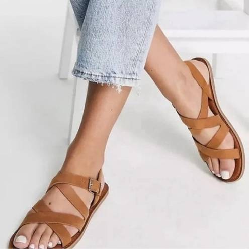 Toms  Sicily Strappy Leather Sandals Chestnut Brown Women’s 9.5 Summer