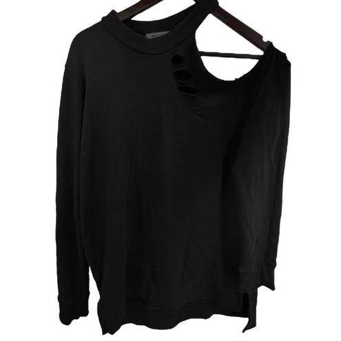 LA Made  Black Distressed Shoulder Sweatshirt Oversized Small New