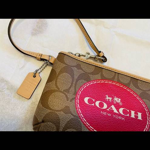 Coach Large  Wristlet Brown and Red with Signature Logo