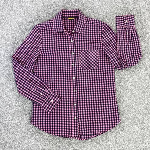 Prince And Fox  Gingham Check Button Front Oxford Shirt Pink Blue Medium