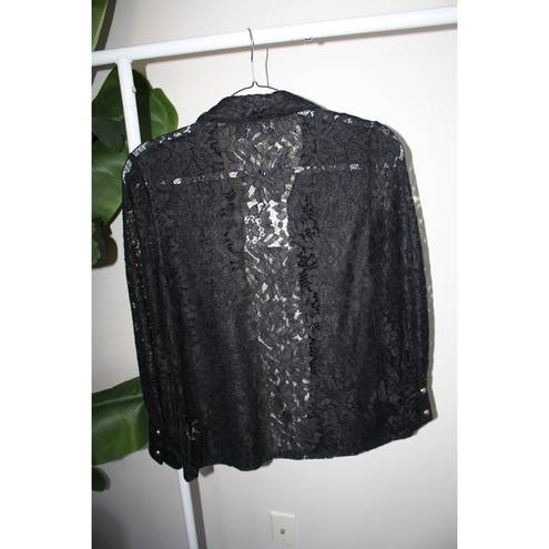 Parker Alex &  Women's M Blouse Black Floral Lace Button Up Long Sleeve NWT